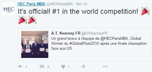 HEC Paris MBA studens come first in the AT Kearney Global Prize Strategy Case Competition