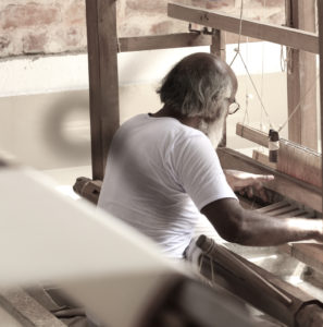 Naseem Ansari, one of the weavers at Gamchha, hard at work