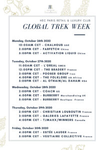 Networking Schedule of the Global trek week by the Retail and Luxury Club
