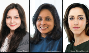 The three female speakers in our conference on women in tech