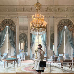 Linse Rose taking a selfie at the Triaon Palace, Versailles