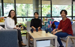 In the HEC Family Room with (from left) Agustina, Moe and Yoko, all members of the Partners' Club